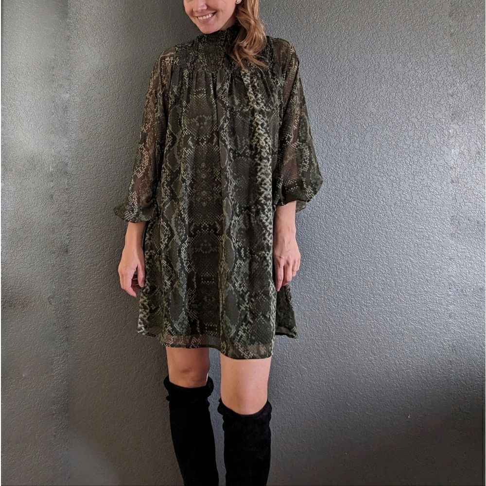 Express Snake Print Long Sleeve Shift Dress